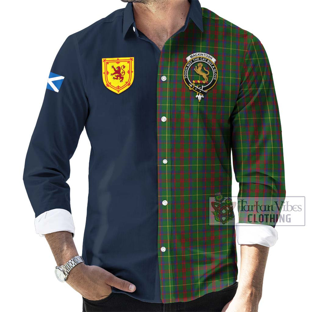 Tartan Vibes Clothing MacKintosh Hunting Tartan Long Sleeve Button Shirt with Scottish Lion Royal Arm Half Style