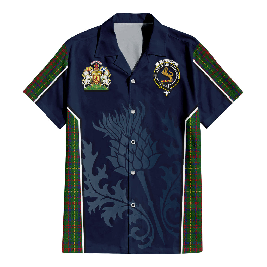 Tartan Vibes Clothing MacKintosh Hunting Tartan Short Sleeve Button Up Shirt with Family Crest and Scottish Thistle Vibes Sport Style