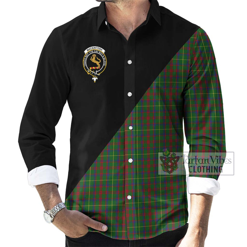 MacKintosh Hunting Tartan Long Sleeve Button Shirt with Family Crest and Military Logo Style - Tartanvibesclothing Shop