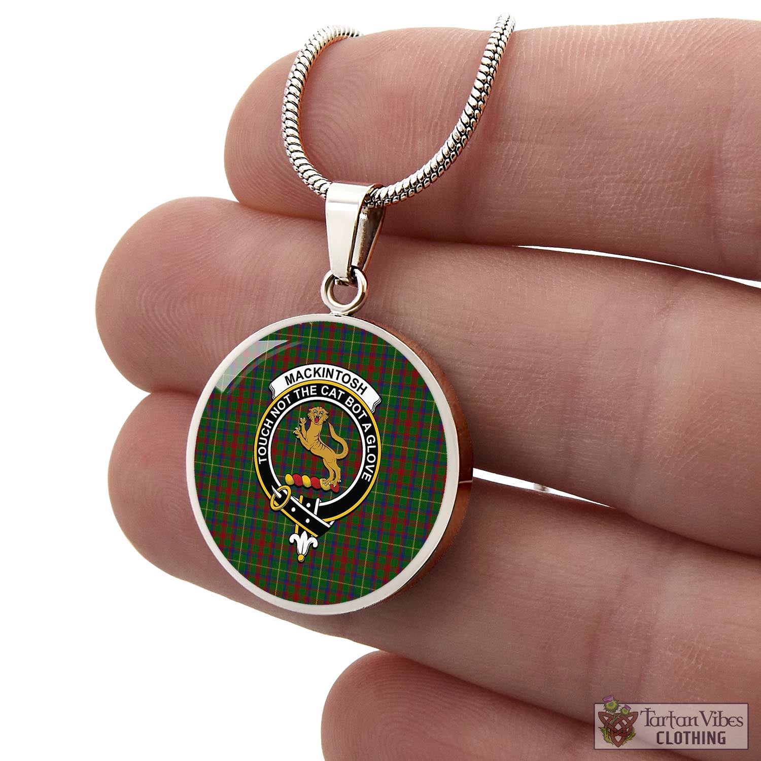 Tartan Vibes Clothing MacKintosh Hunting Tartan Circle Necklace with Family Crest