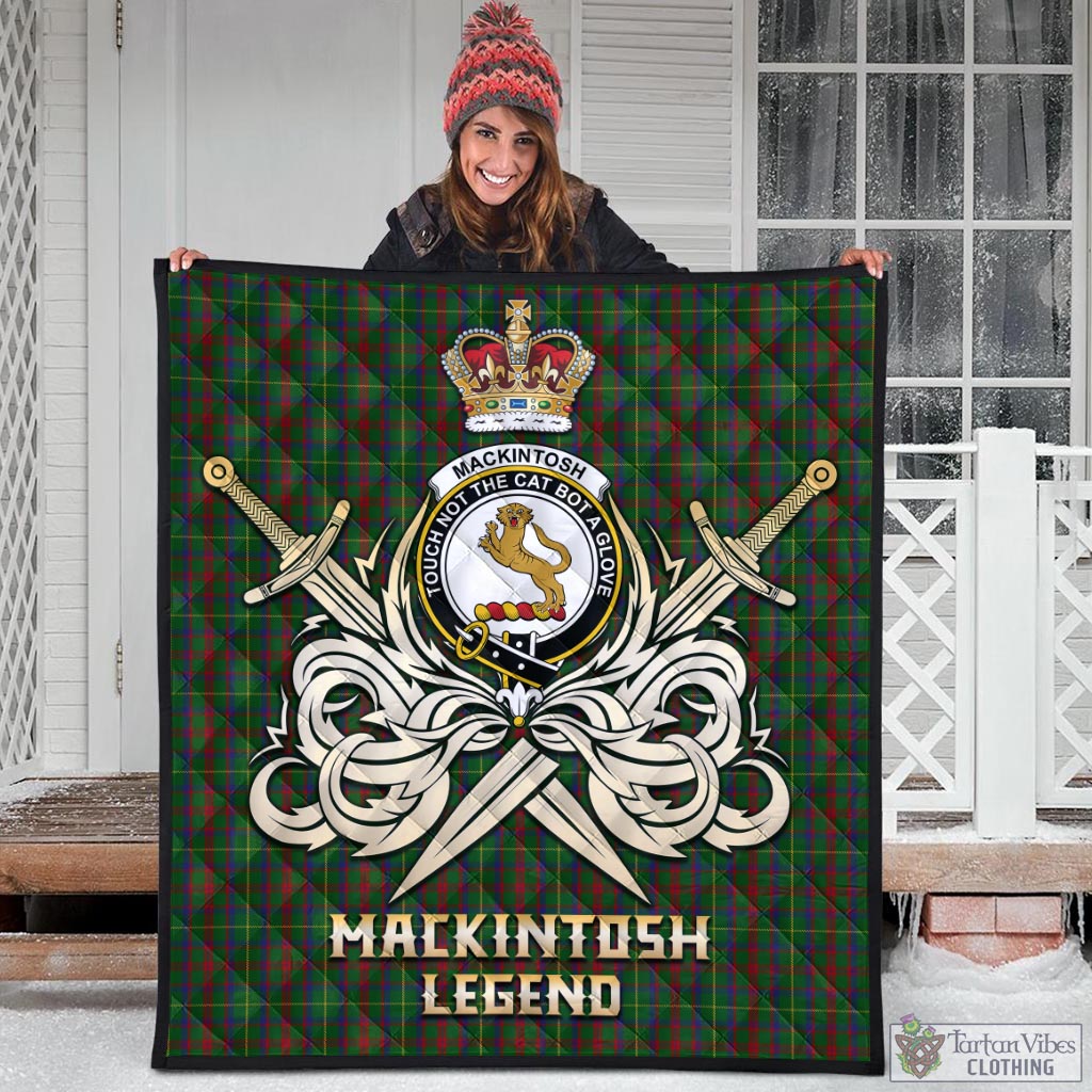 Tartan Vibes Clothing MacKintosh Hunting Tartan Quilt with Clan Crest and the Golden Sword of Courageous Legacy