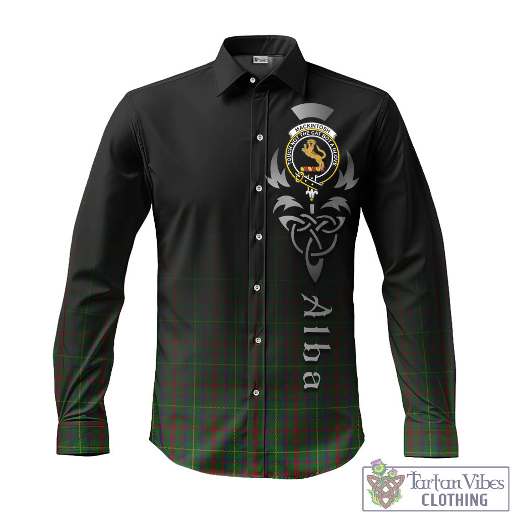 Tartan Vibes Clothing MacKintosh Hunting Tartan Long Sleeve Button Up Featuring Alba Gu Brath Family Crest Celtic Inspired