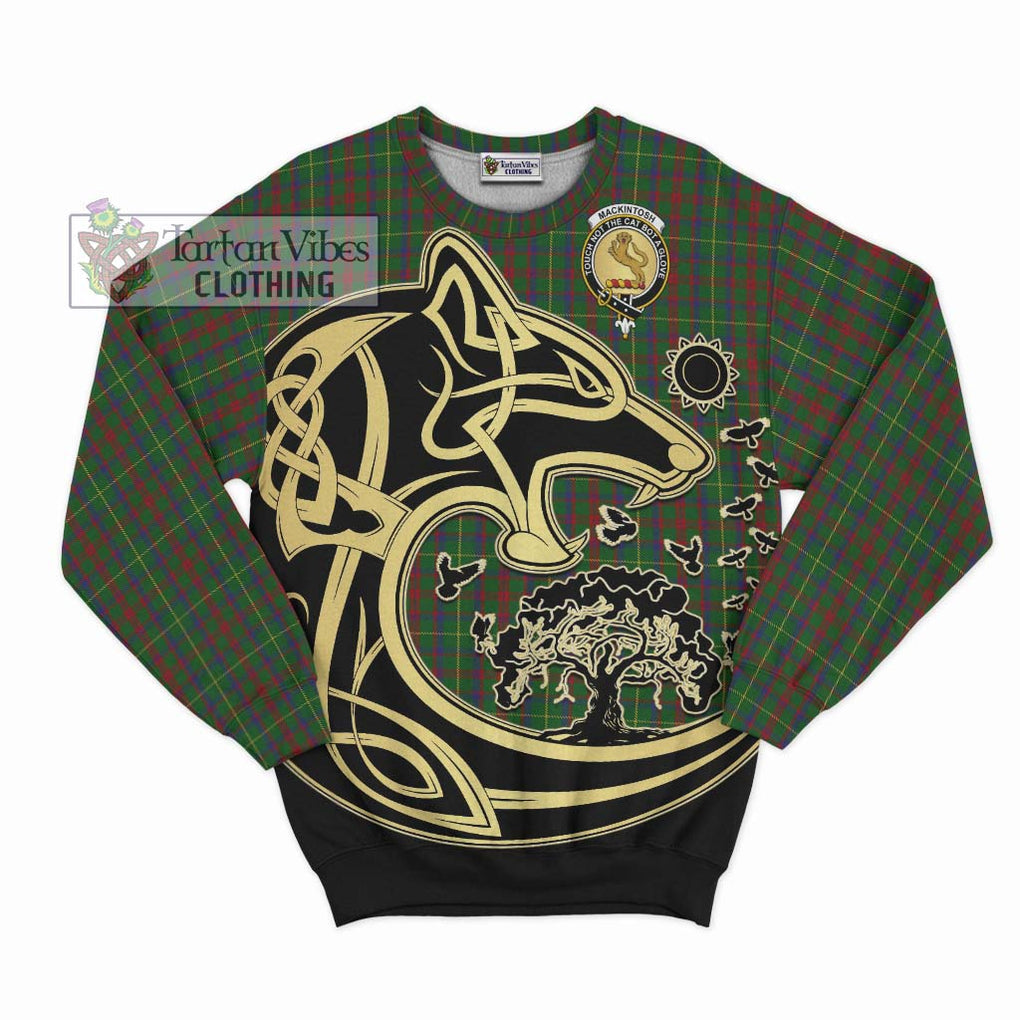 MacKintosh Hunting Tartan Sweatshirt with Family Crest Celtic Wolf Style - Tartan Vibes Clothing