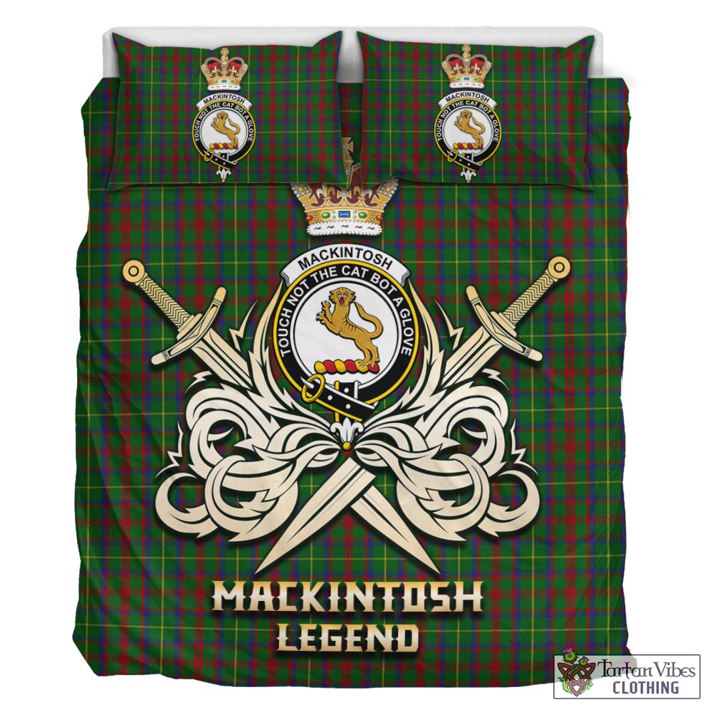 Tartan Vibes Clothing MacKintosh Hunting Tartan Bedding Set with Clan Crest and the Golden Sword of Courageous Legacy