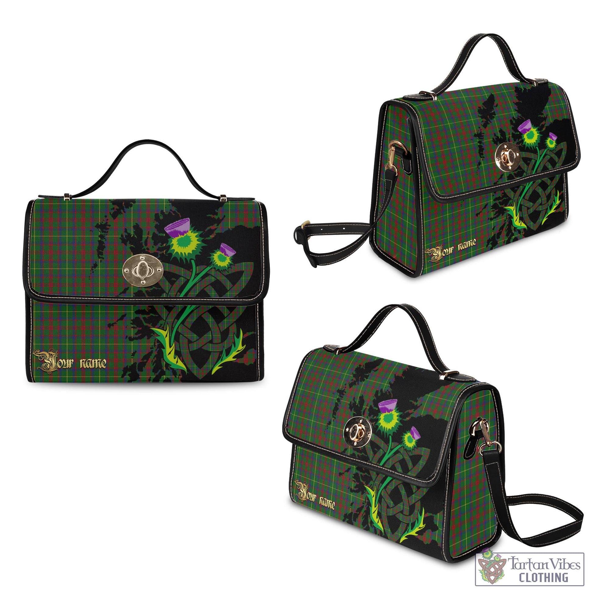 Tartan Vibes Clothing MacKintosh Hunting Tartan Waterproof Canvas Bag with Scotland Map and Thistle Celtic Accents