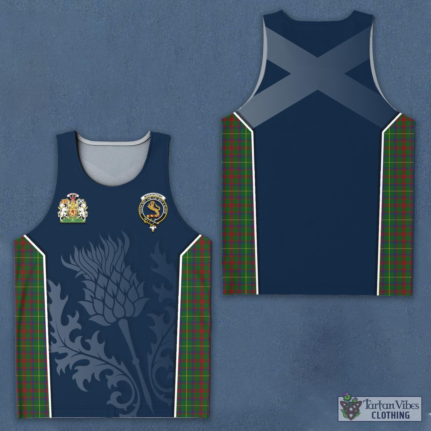 Tartan Vibes Clothing MacKintosh Hunting Tartan Men's Tanks Top with Family Crest and Scottish Thistle Vibes Sport Style