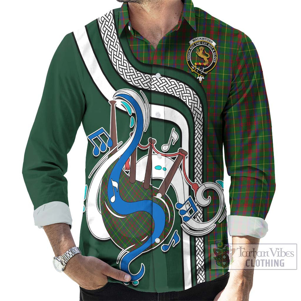 MacKintosh Hunting Tartan Long Sleeve Button Shirt with Epic Bagpipe Style - Tartanvibesclothing Shop