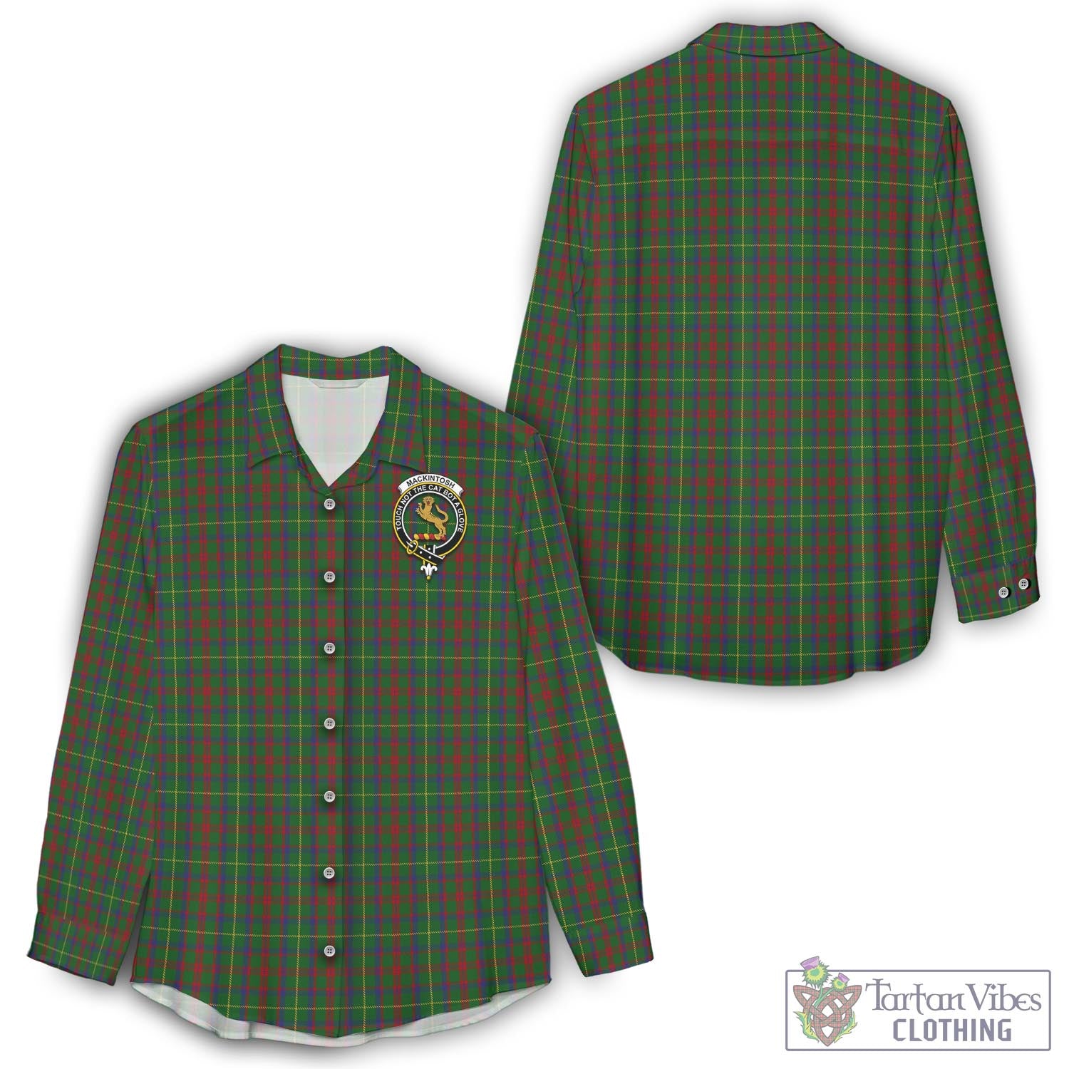 Tartan Vibes Clothing MacKintosh Hunting Tartan Womens Casual Shirt with Family Crest