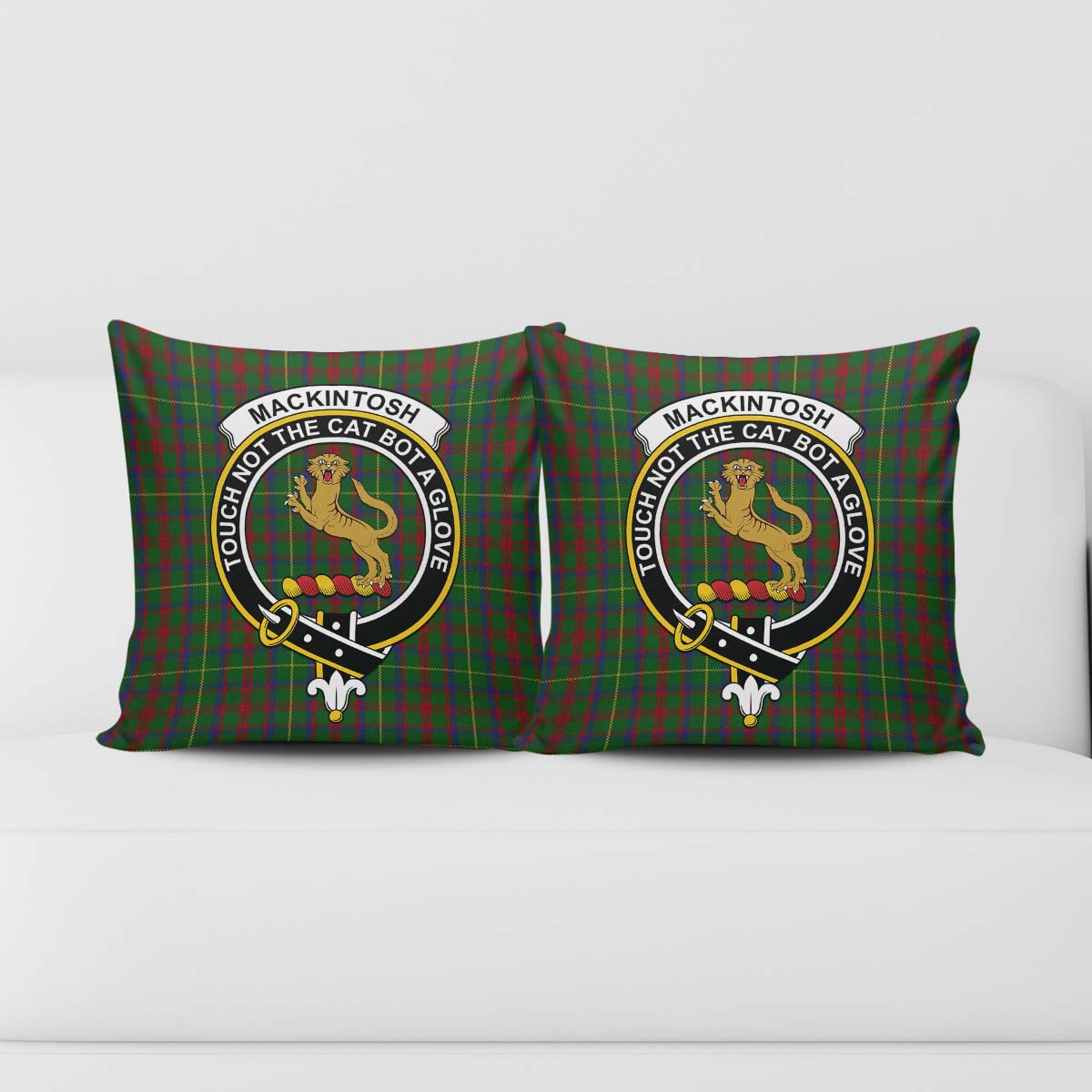 MacKintosh Hunting Tartan Pillow Cover with Family Crest - Tartanvibesclothing