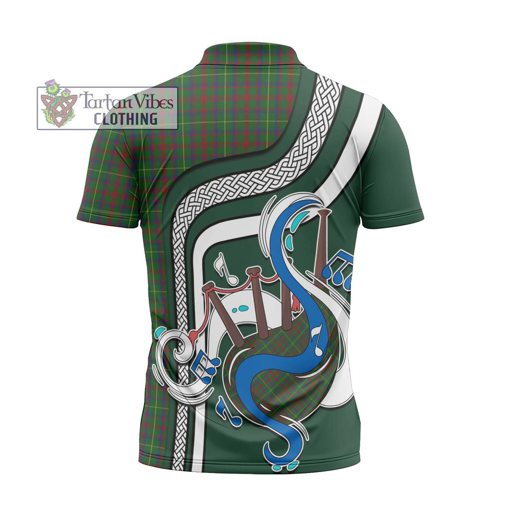 MacKintosh Hunting Tartan Zipper Polo Shirt with Epic Bagpipe Style - Tartanvibesclothing Shop