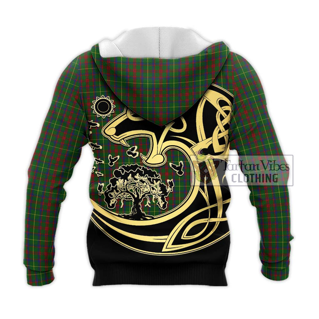 MacKintosh Hunting Tartan Knitted Hoodie with Family Crest Celtic Wolf Style - Tartan Vibes Clothing