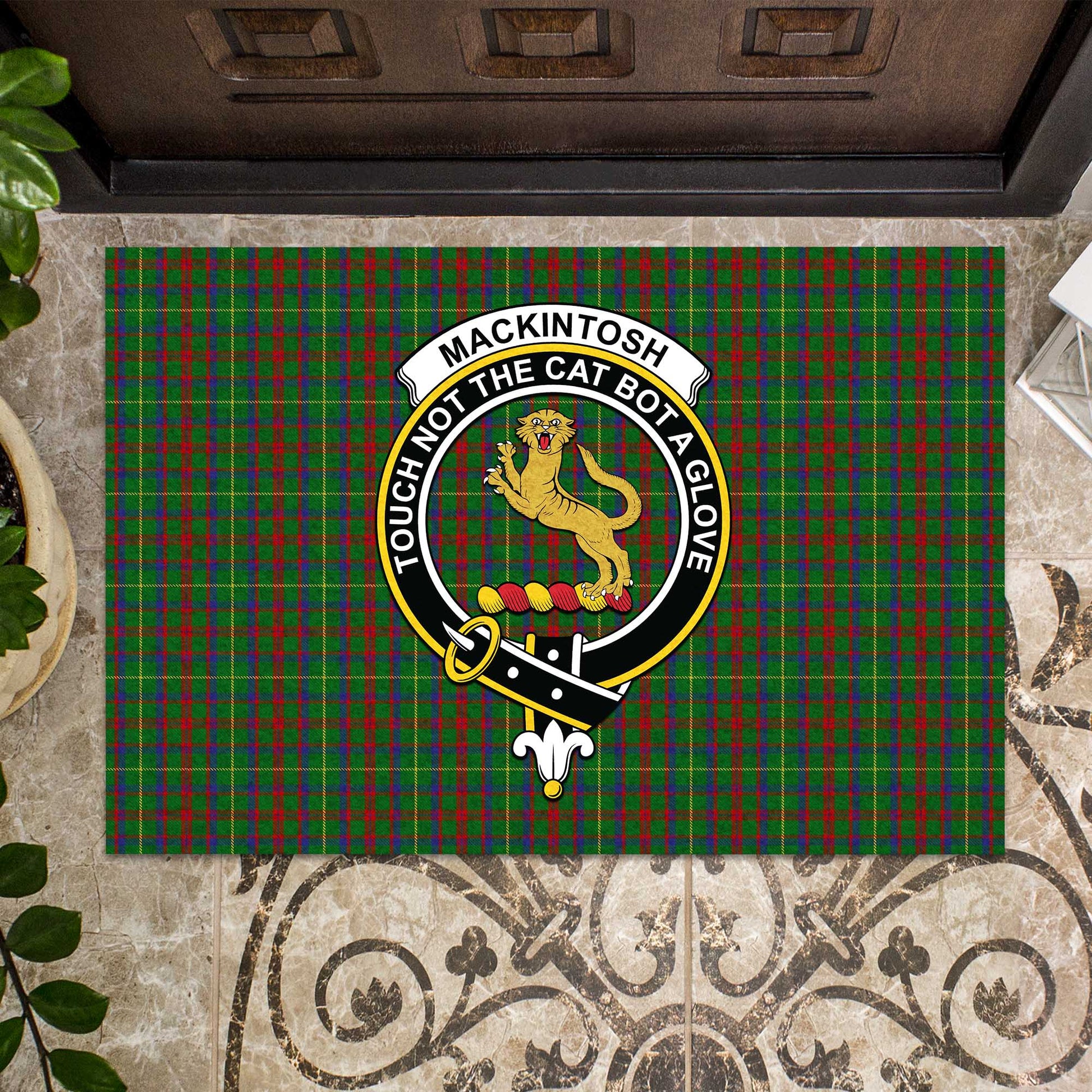 MacKintosh Hunting Tartan Door Mat with Family Crest - Tartanvibesclothing