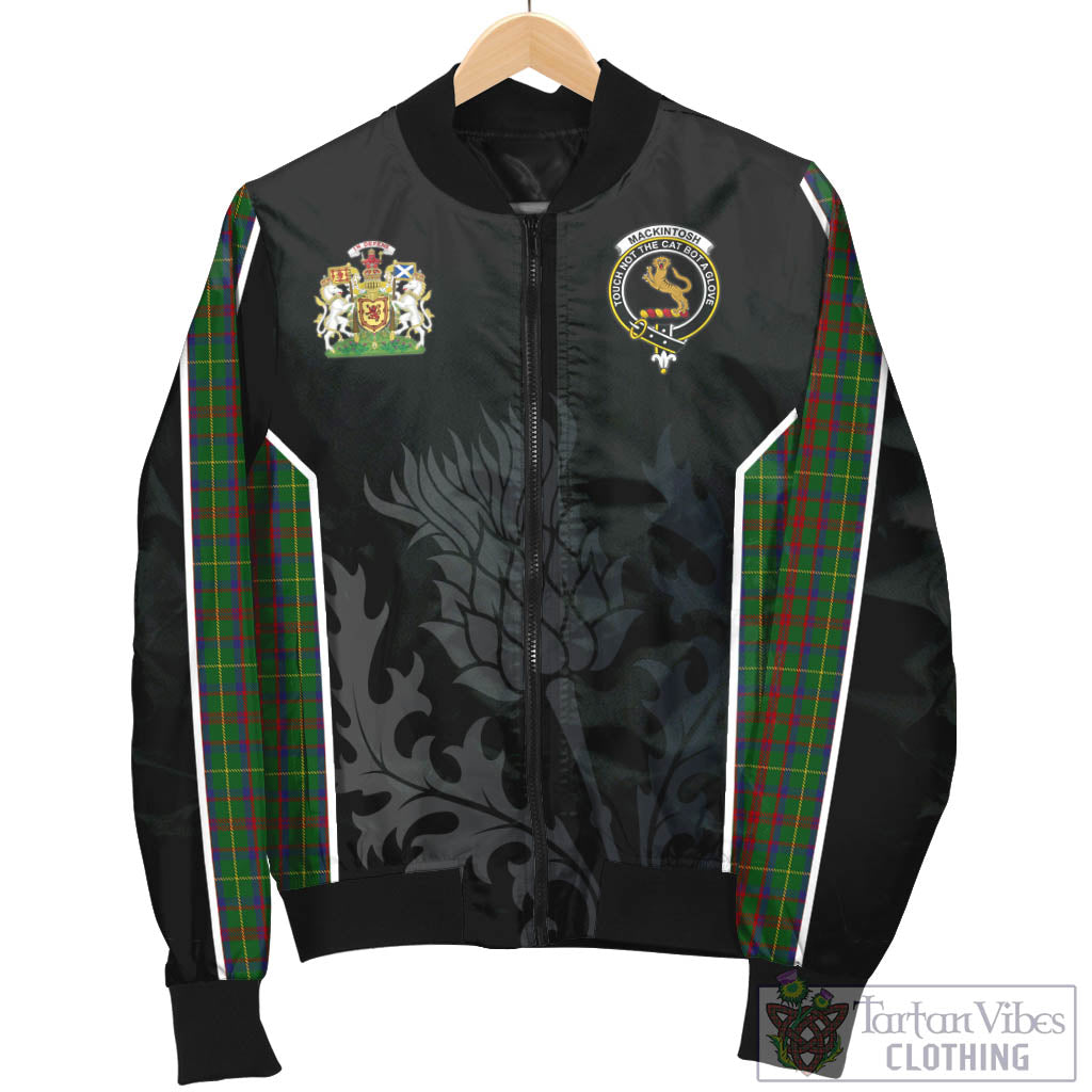 Tartan Vibes Clothing MacKintosh Hunting Tartan Bomber Jacket with Family Crest and Scottish Thistle Vibes Sport Style