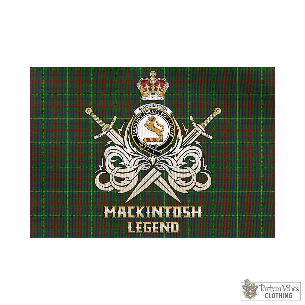 Tartan Vibes Clothing MacKintosh Hunting Tartan Flag with Clan Crest and the Golden Sword of Courageous Legacy