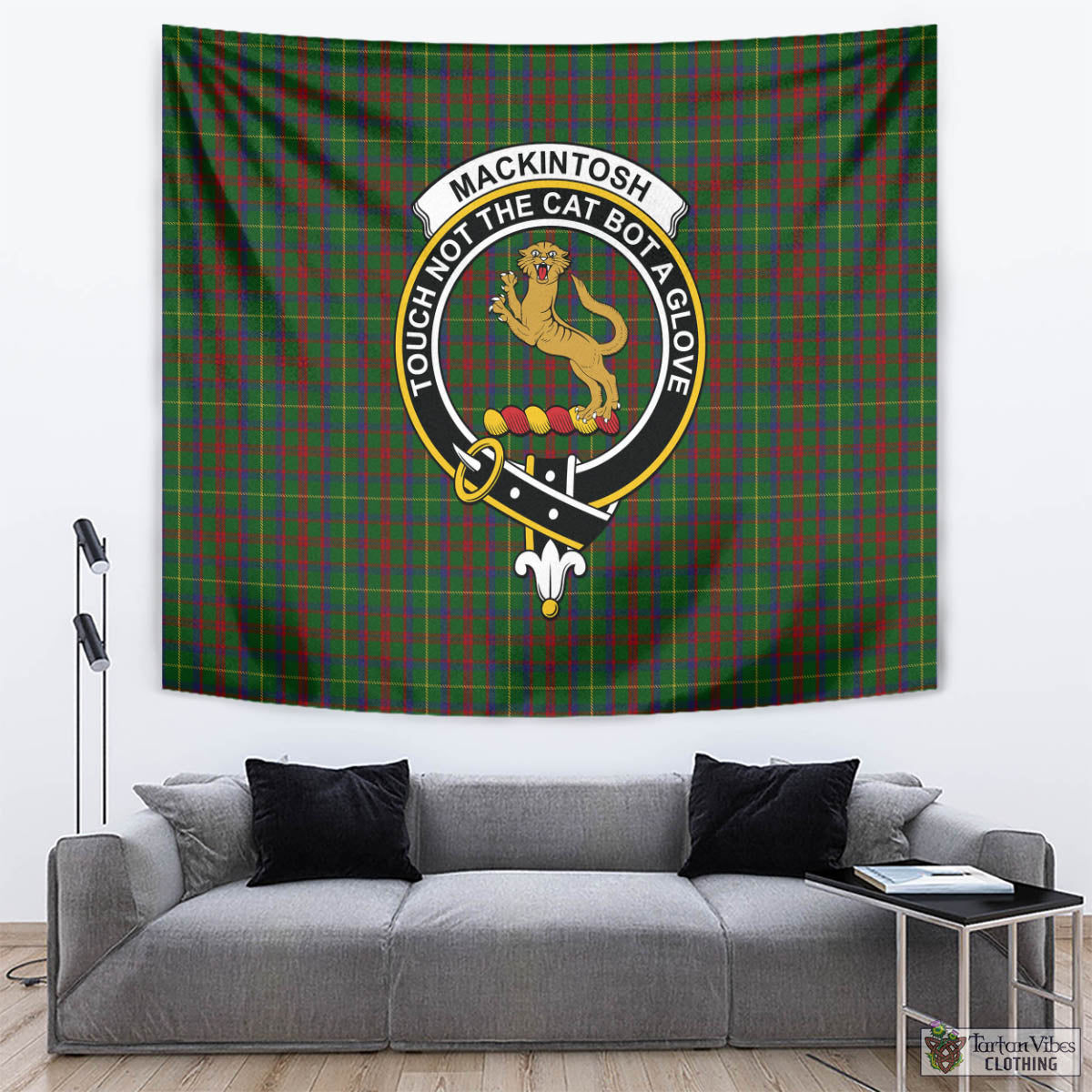 Tartan Vibes Clothing MacKintosh Hunting Tartan Tapestry Wall Hanging and Home Decor for Room with Family Crest