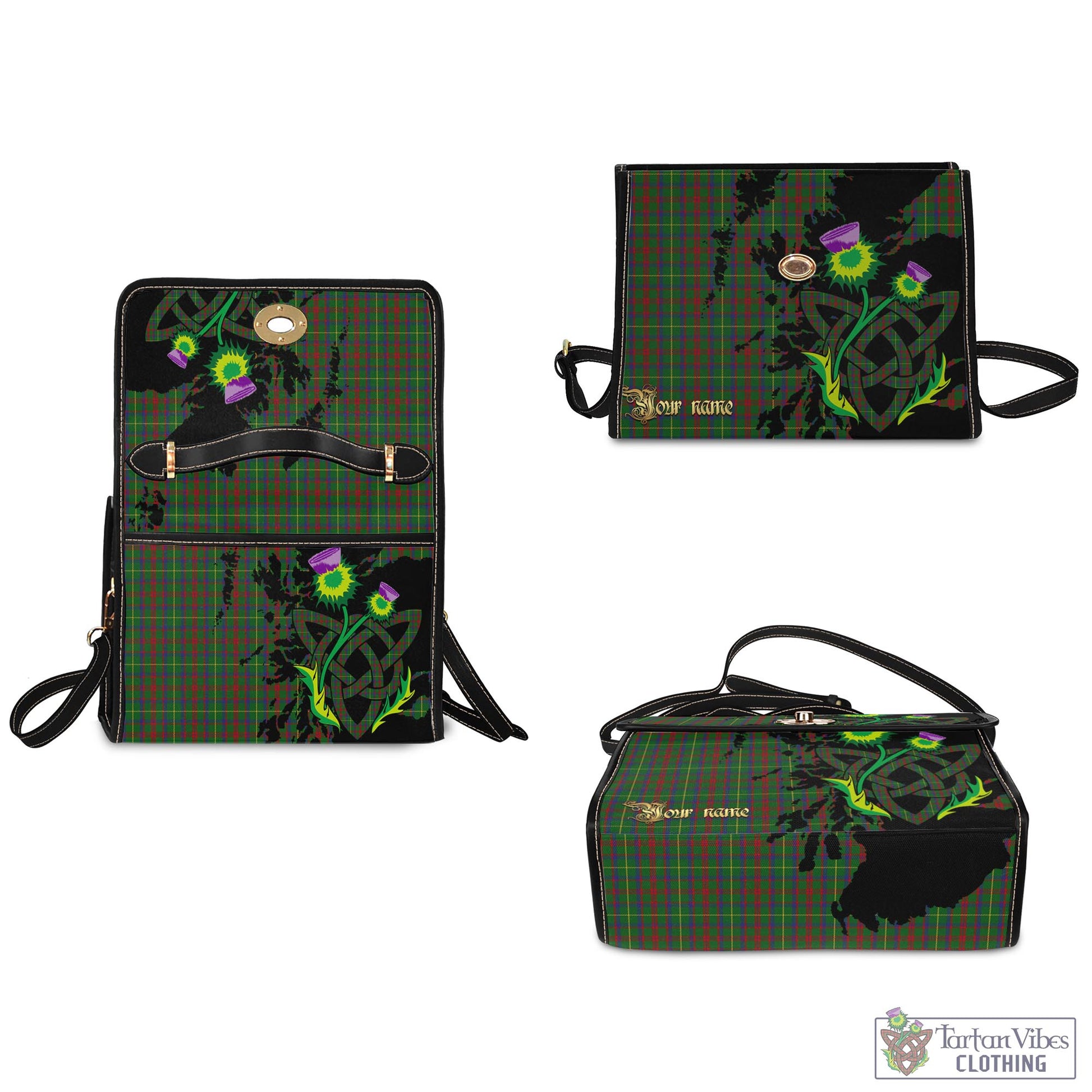 Tartan Vibes Clothing MacKintosh Hunting Tartan Waterproof Canvas Bag with Scotland Map and Thistle Celtic Accents