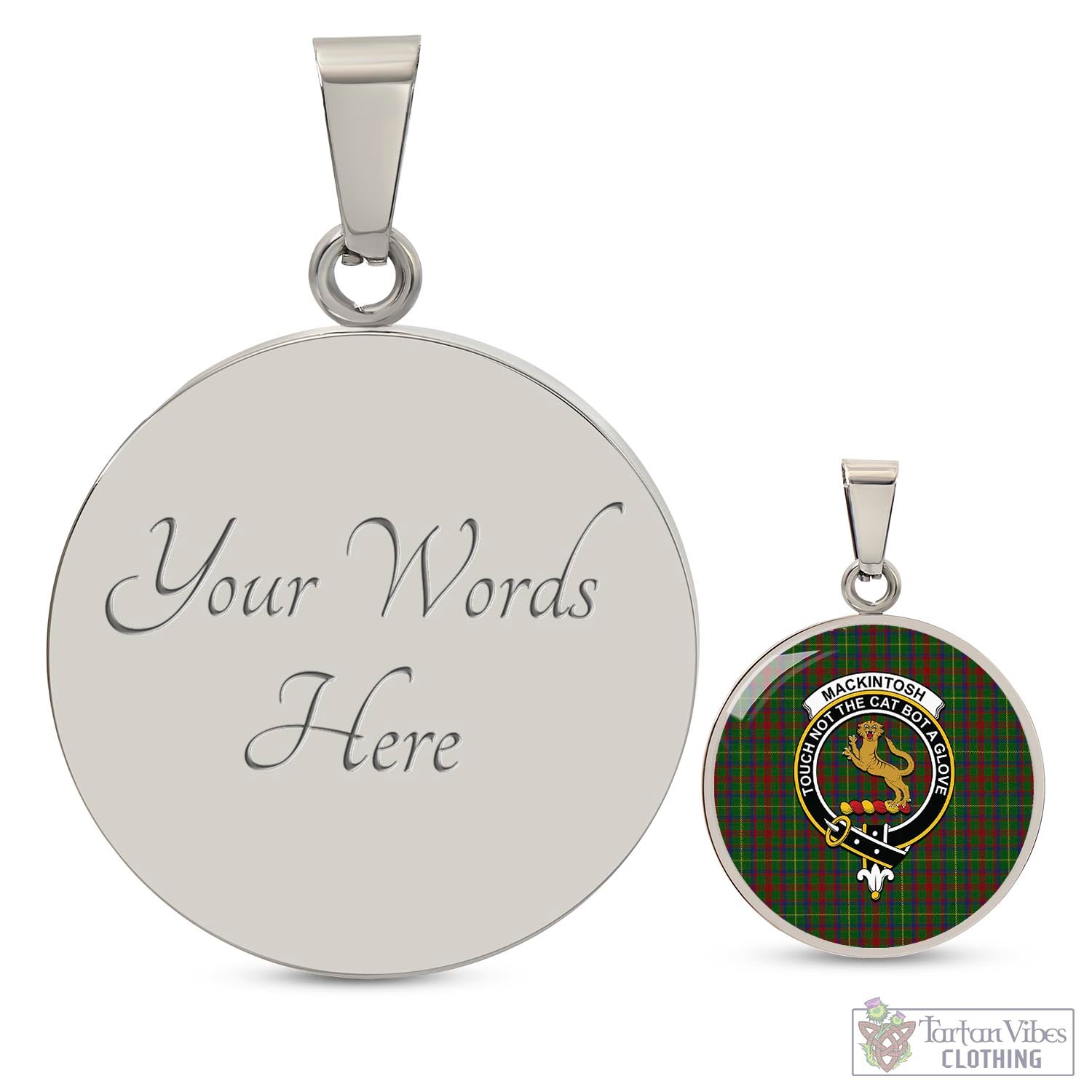 Tartan Vibes Clothing MacKintosh Hunting Tartan Circle Necklace with Family Crest