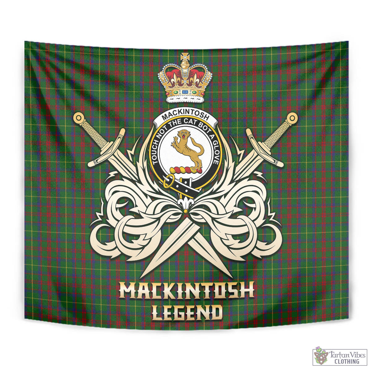 Tartan Vibes Clothing MacKintosh Hunting Tartan Tapestry with Clan Crest and the Golden Sword of Courageous Legacy