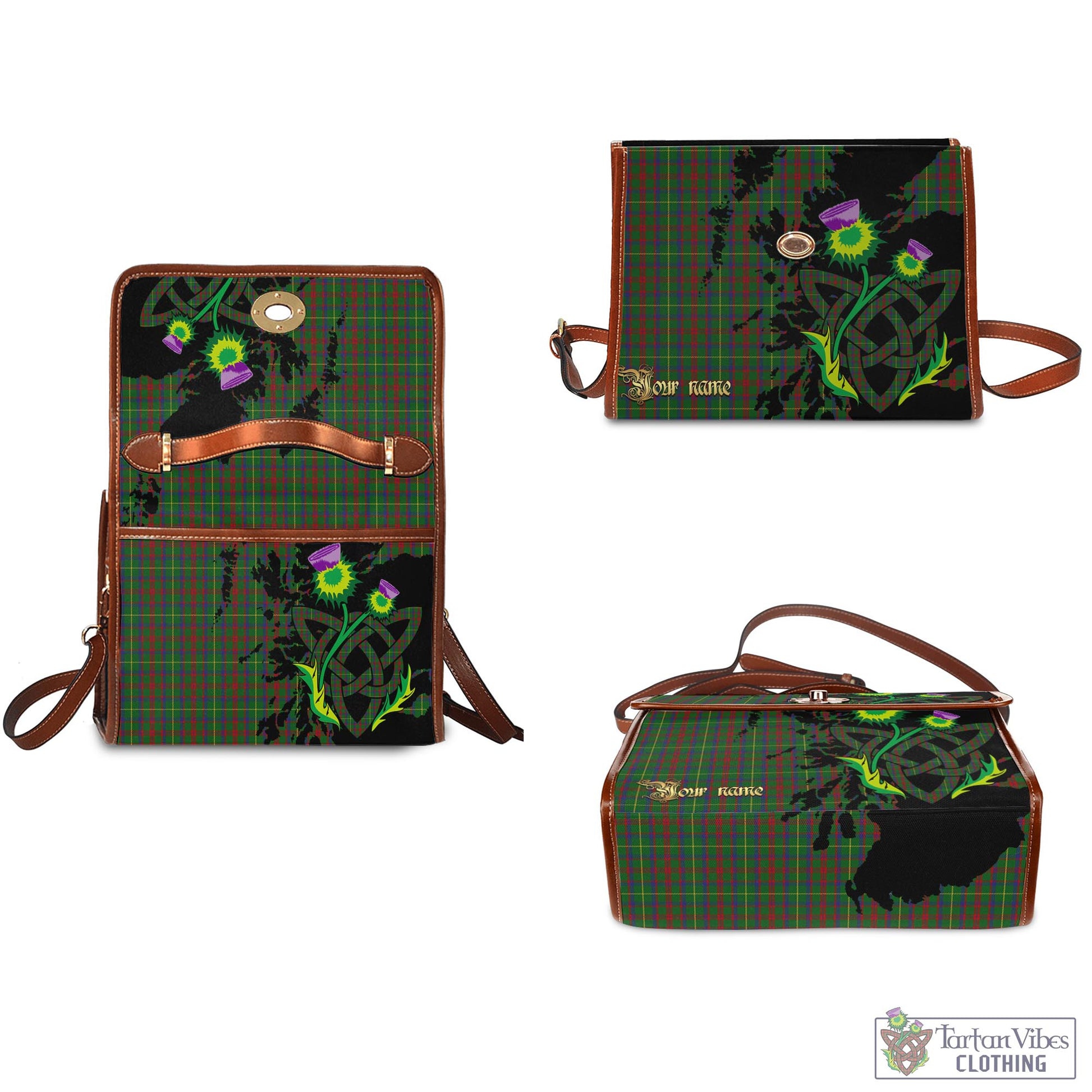 Tartan Vibes Clothing MacKintosh Hunting Tartan Waterproof Canvas Bag with Scotland Map and Thistle Celtic Accents