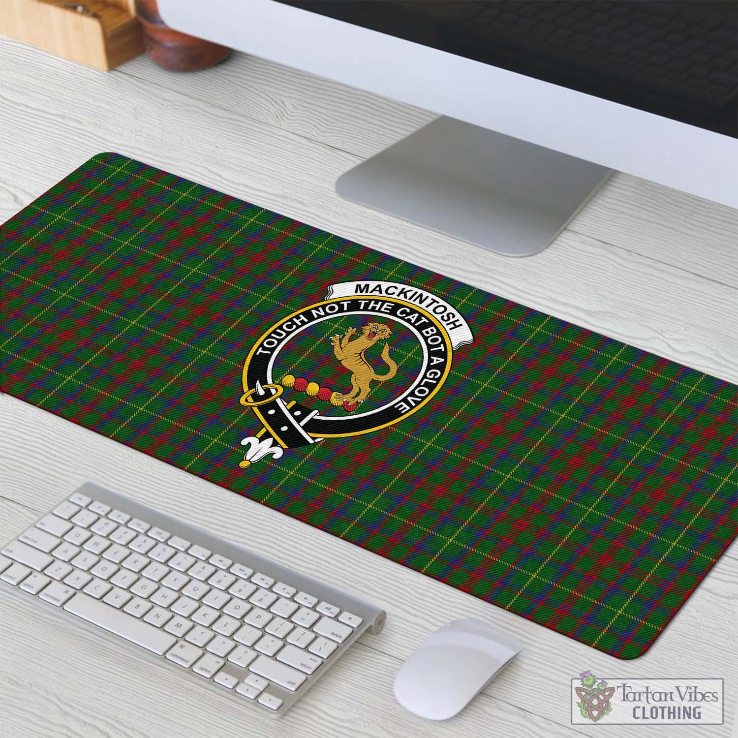 Tartan Vibes Clothing MacKintosh Hunting Tartan Mouse Pad with Family Crest