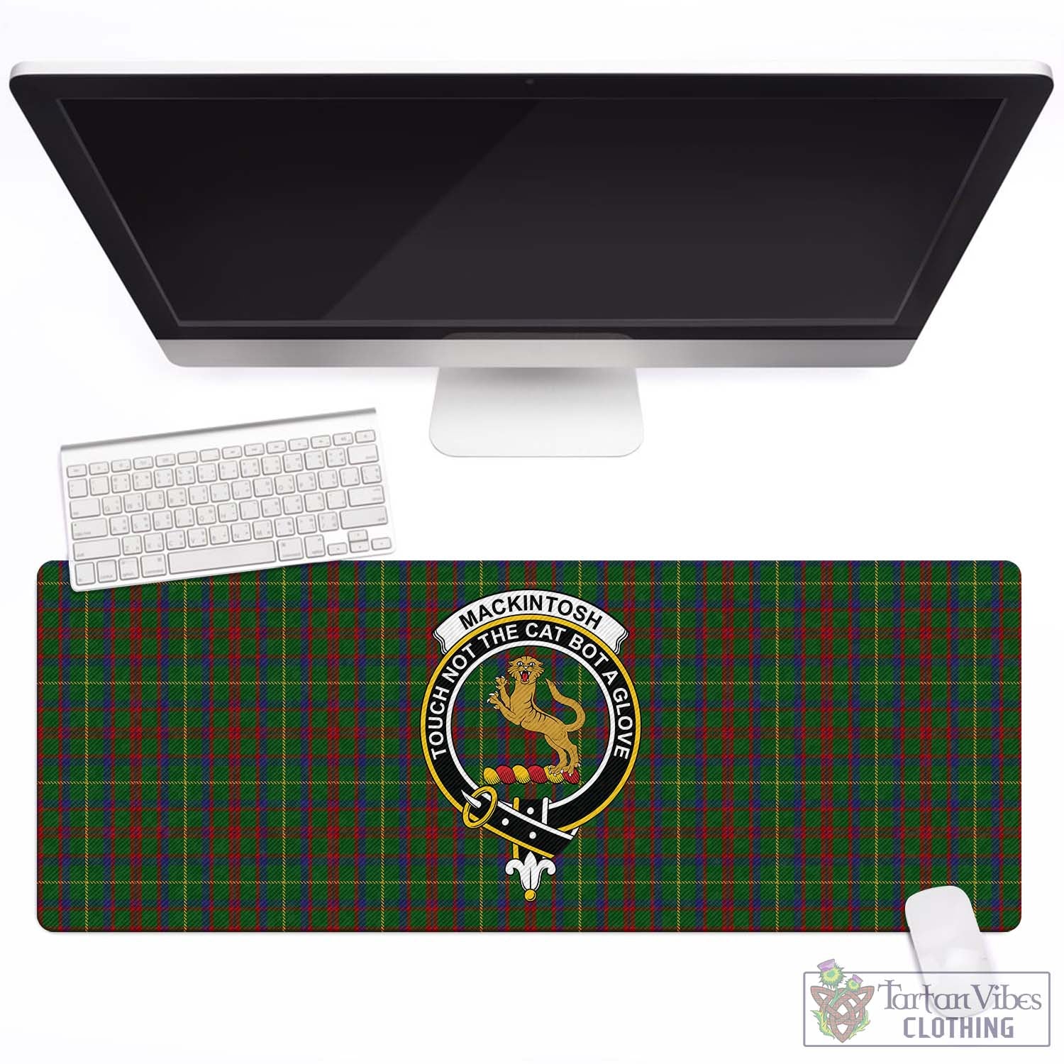 Tartan Vibes Clothing MacKintosh Hunting Tartan Mouse Pad with Family Crest