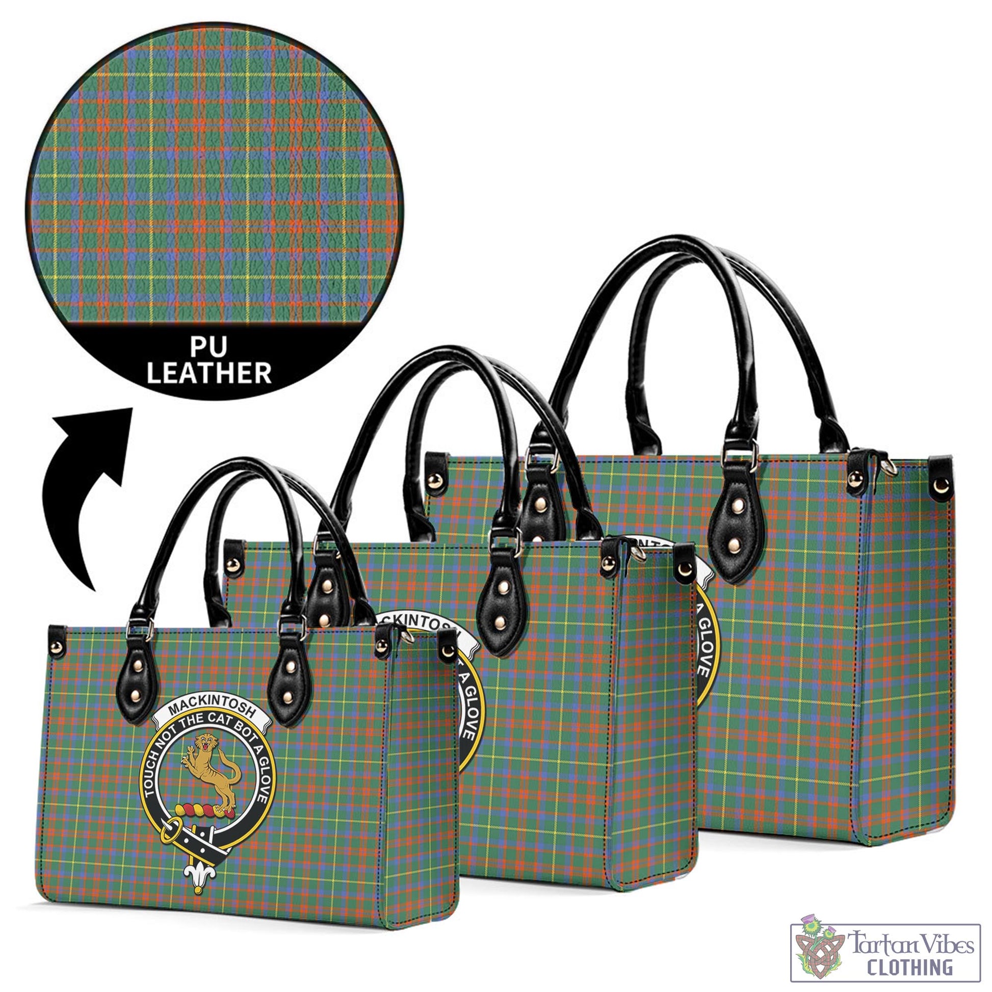 Tartan Vibes Clothing MacKintosh Hunting Ancient Tartan Luxury Leather Handbags with Family Crest