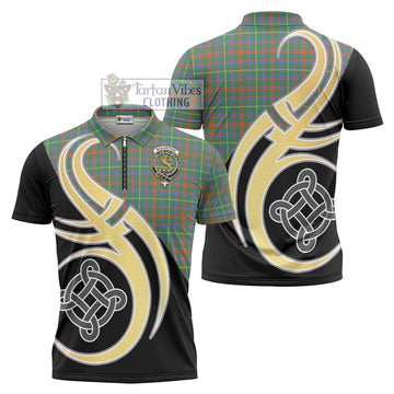 MacKintosh Hunting Ancient Tartan Zipper Polo Shirt with Family Crest and Celtic Symbol Style