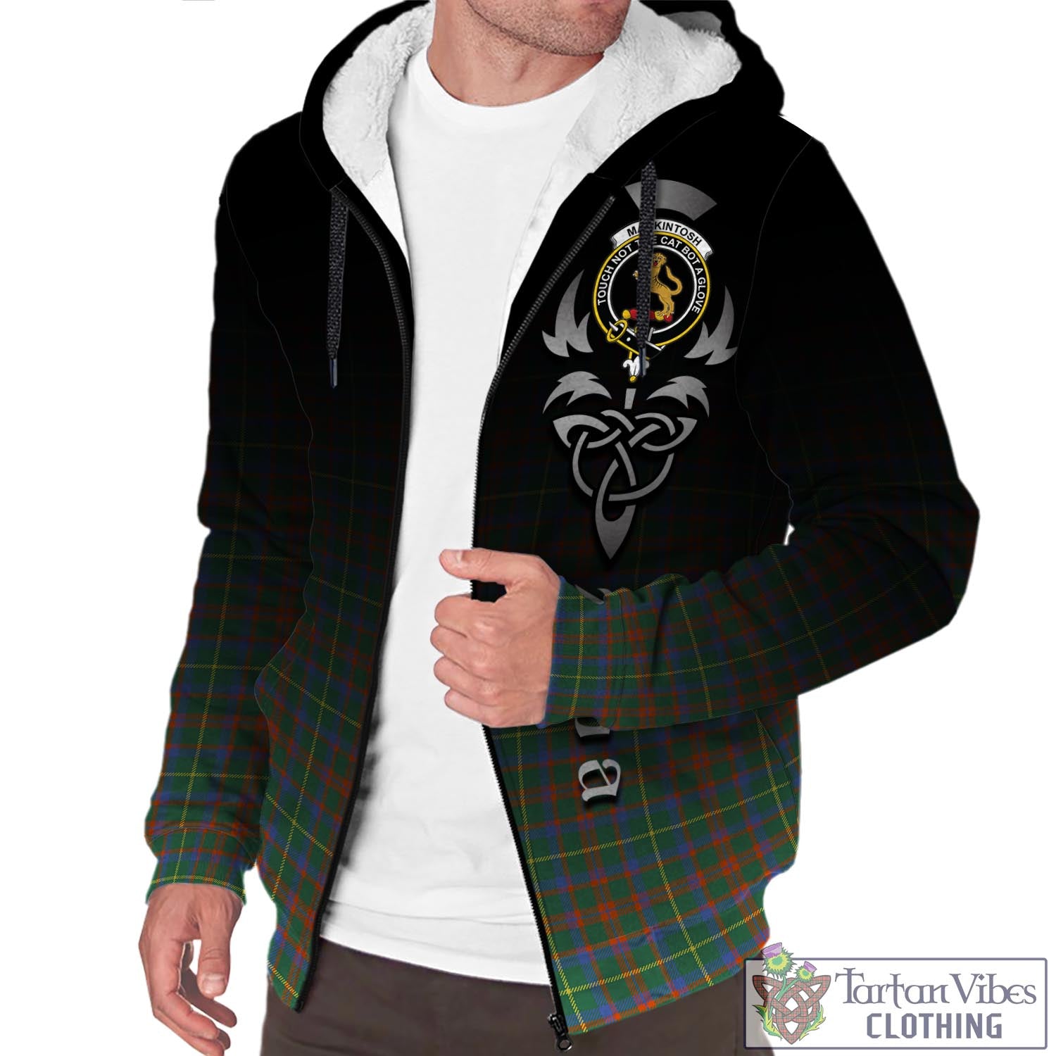 Tartan Vibes Clothing MacKintosh Hunting Ancient Tartan Sherpa Hoodie Featuring Alba Gu Brath Family Crest Celtic Inspired