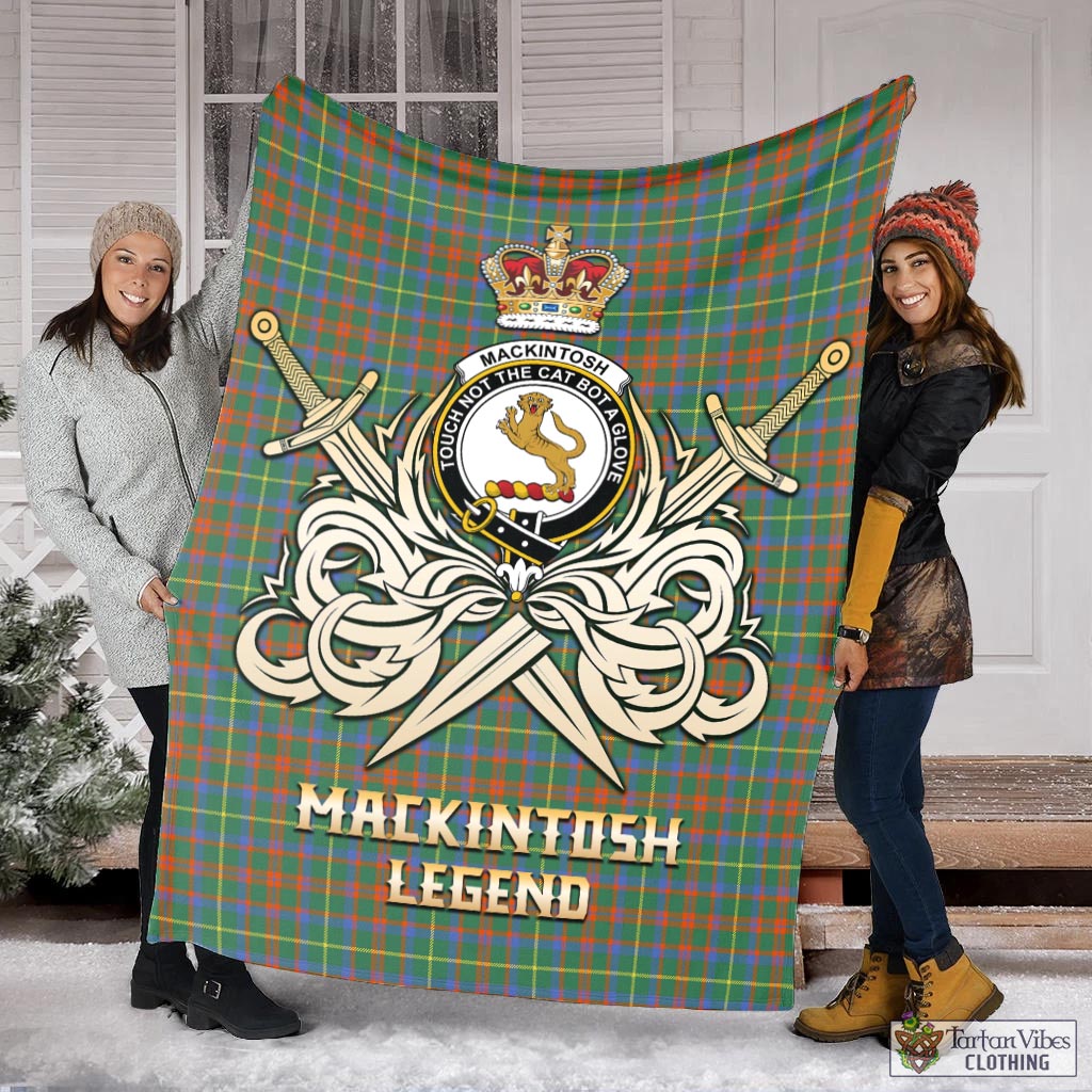 Tartan Vibes Clothing MacKintosh Hunting Ancient Tartan Blanket with Clan Crest and the Golden Sword of Courageous Legacy