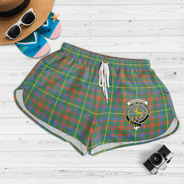 MacKintosh Hunting Ancient Tartan Womens Shorts with Family Crest