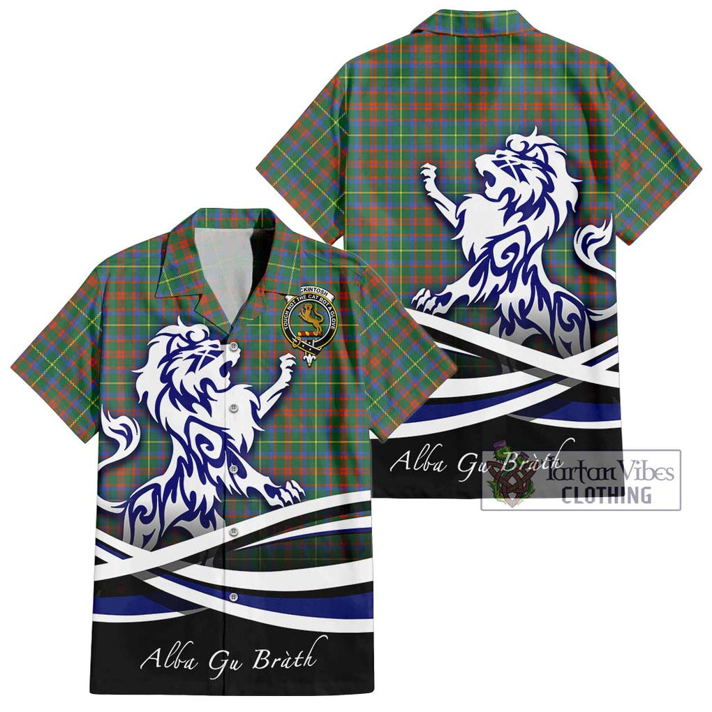 MacKintosh Hunting Ancient Tartan Short Sleeve Button Shirt with Alba Gu Brath Regal Lion Emblem Kid - Tartanvibesclothing Shop