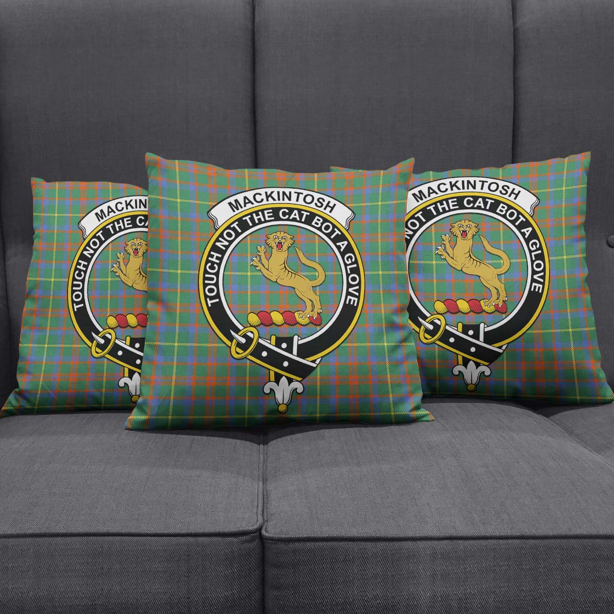 MacKintosh Hunting Ancient Tartan Pillow Cover with Family Crest Square Pillow Cover - Tartanvibesclothing