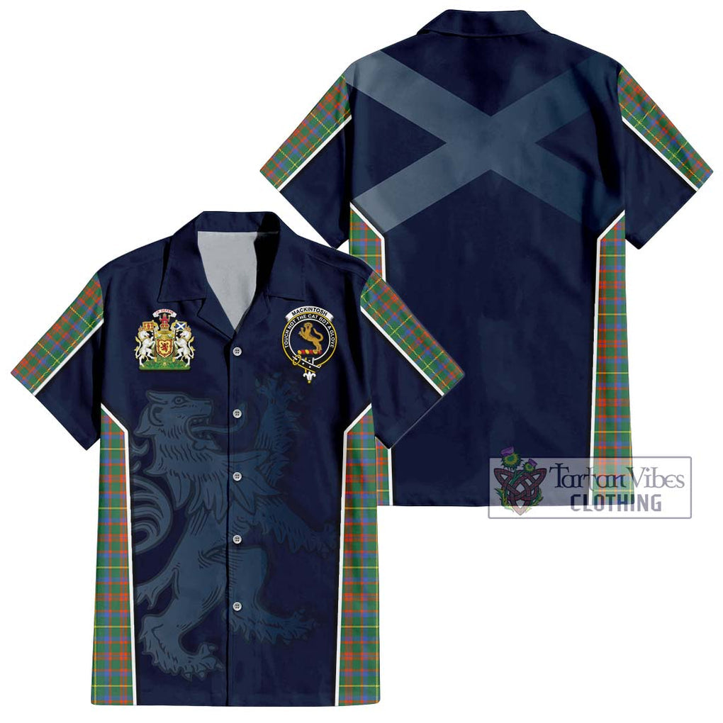 MacKintosh Hunting Ancient Tartan Short Sleeve Button Shirt with Family Crest and Lion Rampant Vibes Sport Style Kid - Tartan Vibes Clothing