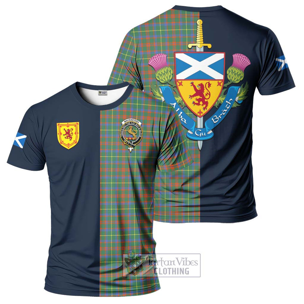 Tartan Vibes Clothing MacKintosh Hunting Ancient Tartan T-Shirt Alba with Scottish Lion Royal Arm Half Style