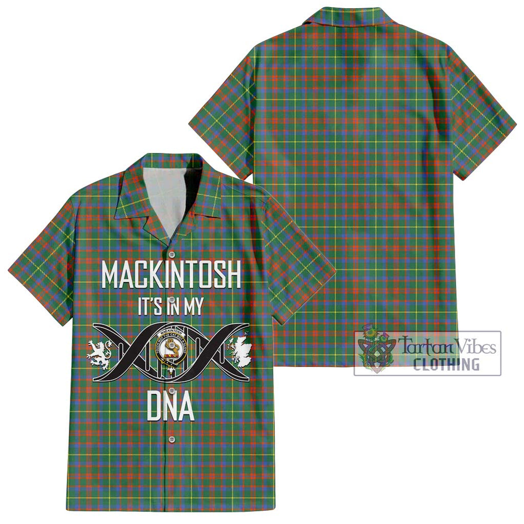 MacKintosh Hunting Ancient Tartan Short Sleeve Button Shirt with Family Crest DNA In Me Style Kid - Tartanvibesclothing Shop