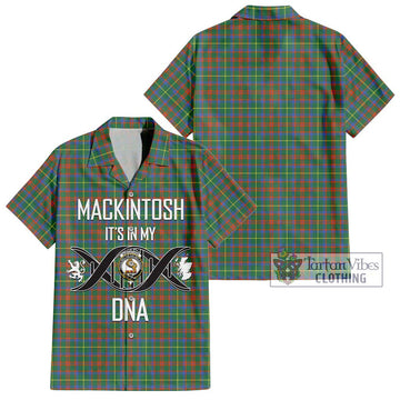 MacKintosh Hunting Ancient Tartan Short Sleeve Button Shirt with Family Crest DNA In Me Style