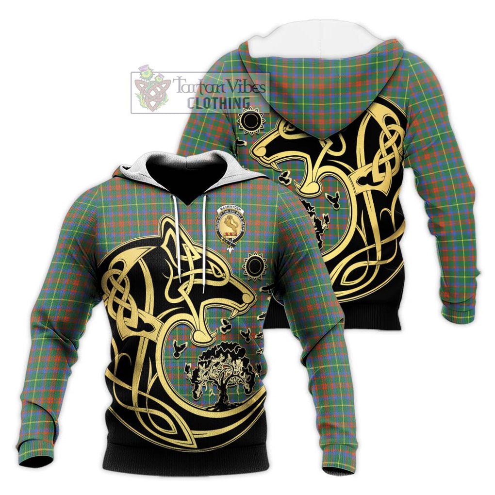 MacKintosh Hunting Ancient Tartan Knitted Hoodie with Family Crest Celtic Wolf Style Unisex Knitted Pullover Hoodie - Tartan Vibes Clothing