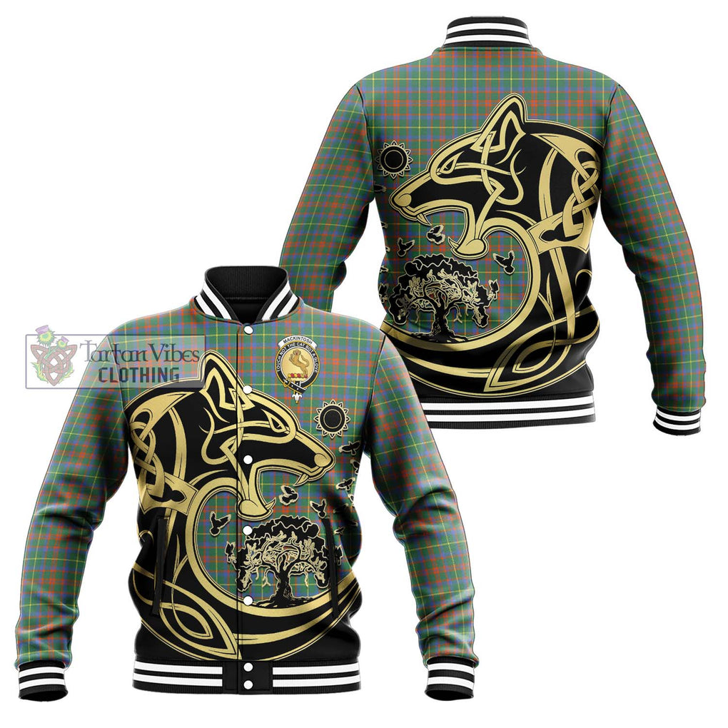 MacKintosh Hunting Ancient Tartan Baseball Jacket with Family Crest Celtic Wolf Style Unisex - Tartan Vibes Clothing