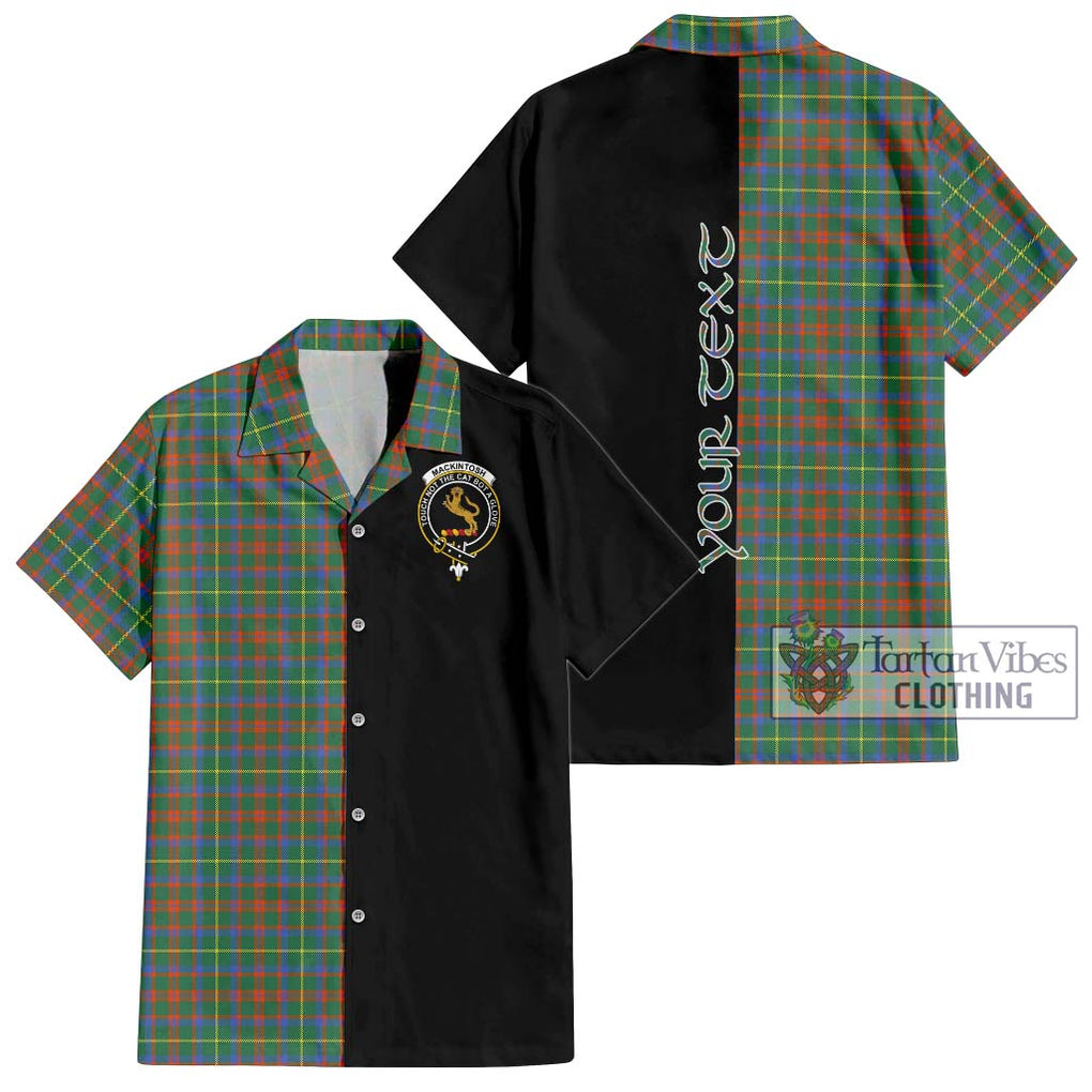 MacKintosh Hunting Ancient Tartan Short Sleeve Button Shirt with Family Crest and Half Of Me Style Kid - Tartanvibesclothing Shop