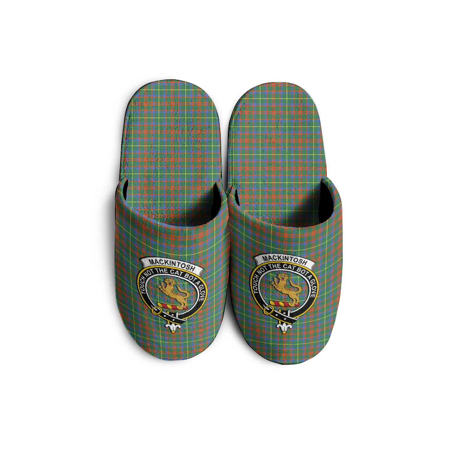 MacKintosh Hunting Ancient Tartan Home Slippers with Family Crest - Tartanvibesclothing