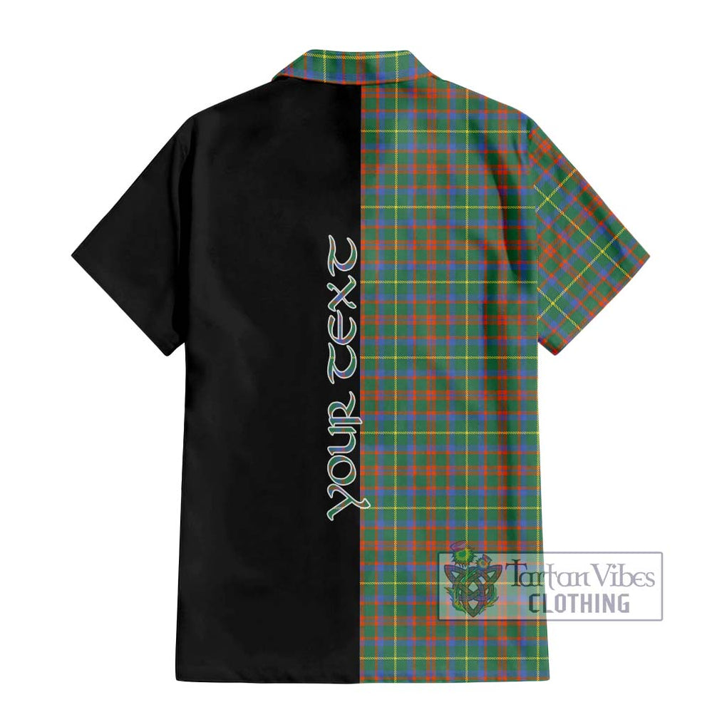 MacKintosh Hunting Ancient Tartan Short Sleeve Button Shirt with Family Crest and Half Of Me Style - Tartanvibesclothing Shop