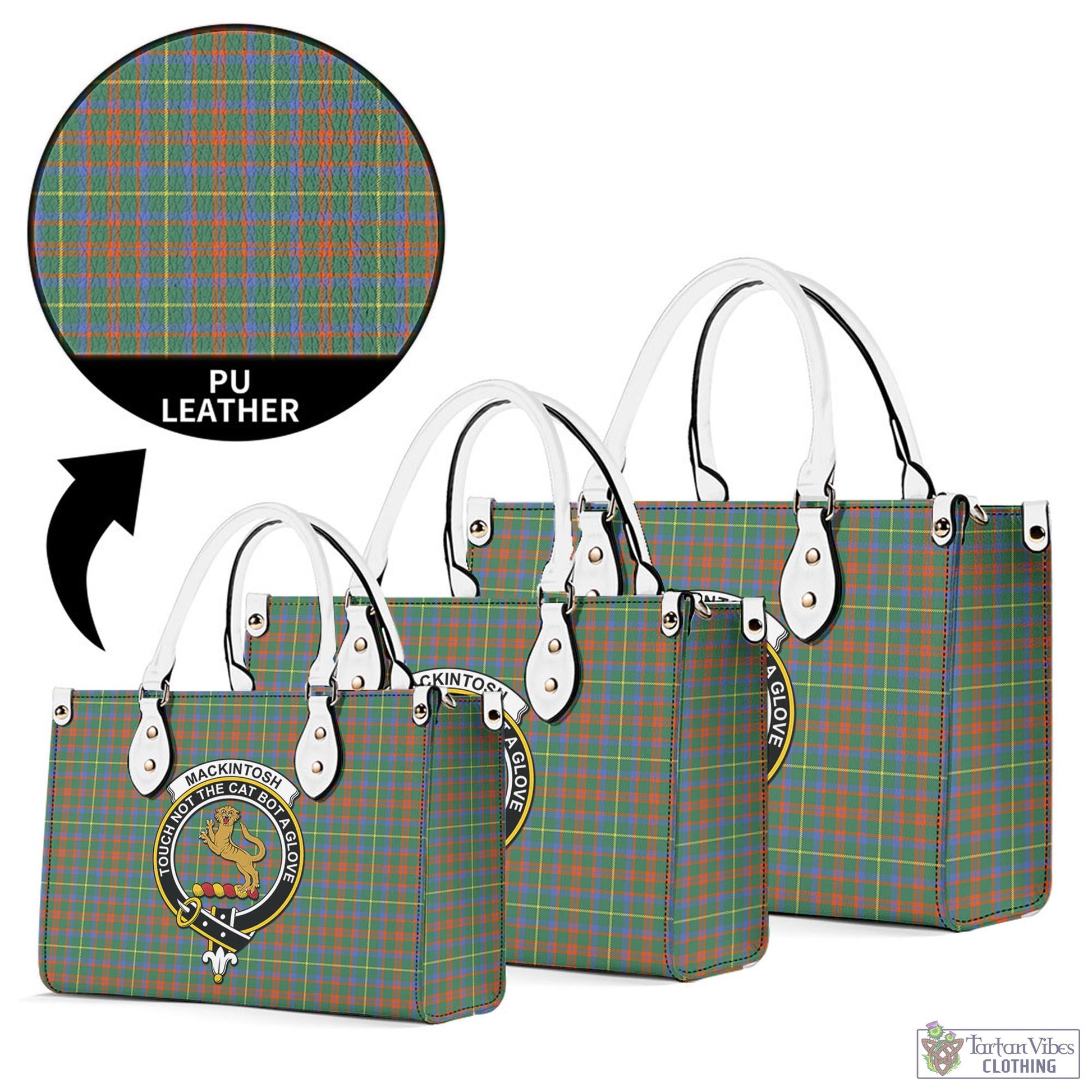 Tartan Vibes Clothing MacKintosh Hunting Ancient Tartan Luxury Leather Handbags with Family Crest