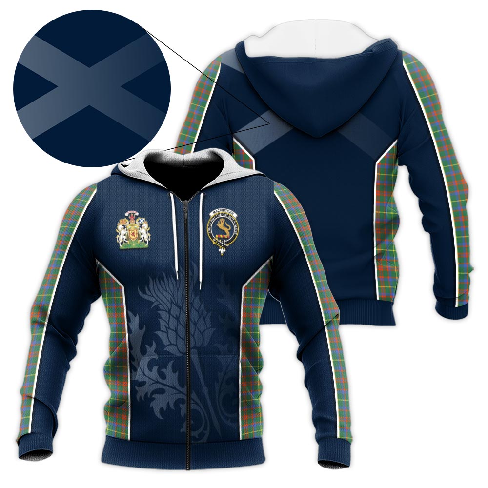 Tartan Vibes Clothing MacKintosh Hunting Ancient Tartan Knitted Hoodie with Family Crest and Scottish Thistle Vibes Sport Style