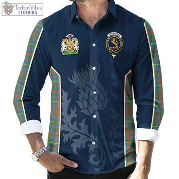 MacKintosh Hunting Ancient Tartan Long Sleeve Button Up Shirt with Family Crest and Scottish Thistle Vibes Sport Style