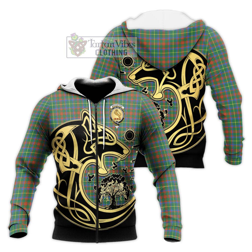 MacKintosh Hunting Ancient Tartan Knitted Hoodie with Family Crest Celtic Wolf Style Unisex Knitted Zip Hoodie - Tartan Vibes Clothing