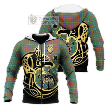 MacKintosh Hunting Ancient Tartan Knitted Hoodie with Family Crest Celtic Wolf Style