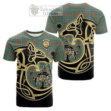 MacKintosh Hunting Ancient Tartan Cotton T-shirt with Family Crest Celtic Wolf Style