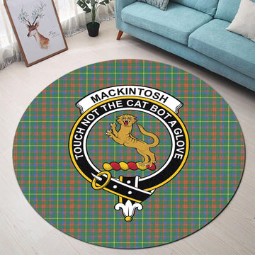 MacKintosh Hunting Ancient Tartan Round Rug with Family Crest