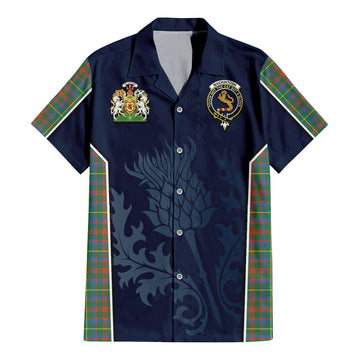 MacKintosh Hunting Ancient Tartan Short Sleeve Button Up Shirt with Family Crest and Scottish Thistle Vibes Sport Style