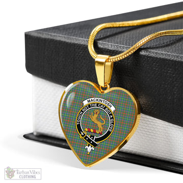 MacKintosh Hunting Ancient Tartan Heart Necklace with Family Crest